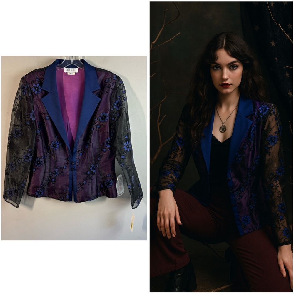 NWT Vintage Ever Beauty Blue And Purple Blazer Jacket Size 14